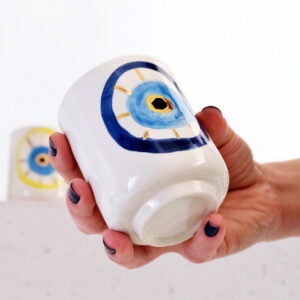 Mavi Nazar Boncuğu Desenli Altın Dekorlu Stoneware Bardak v2
