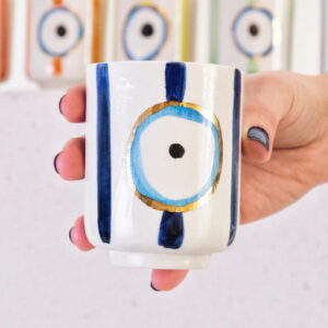 Mavi Nazar Boncuğu Desenli Altın Dekorlu Stoneware Bardak