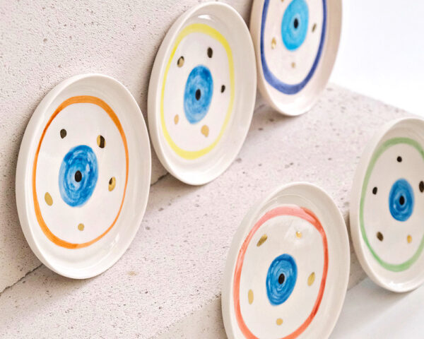22 Nazar Boncuğu Desenli Altın Dekorlu Stoneware Altılı Tabak Seti v2