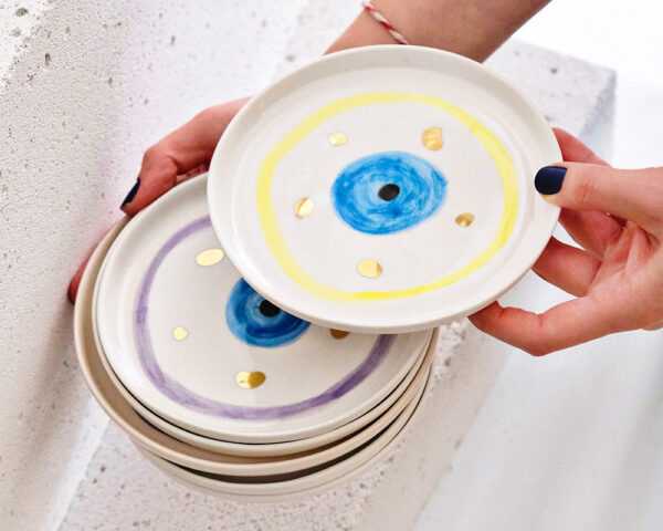 80 Sarı Nazar Boncuğu Desenli Altın Dekorlu Stoneware Tabak v2